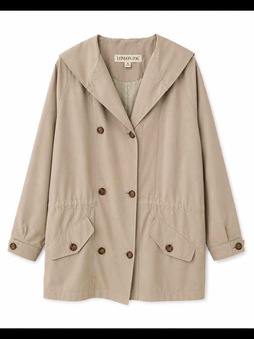 London Fog Tan Hooded Double-Breasted Trench Coat